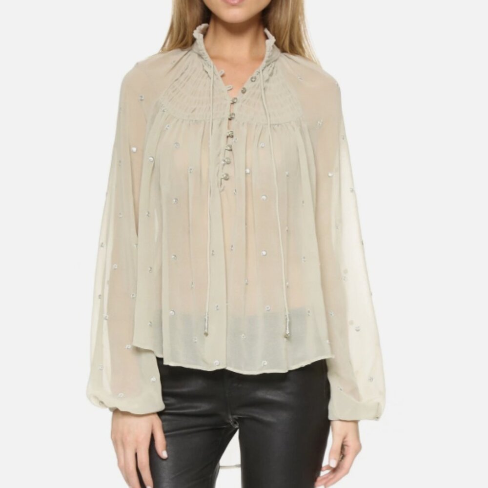 Free People "Ready to Run" Light Green Pailette Blouse